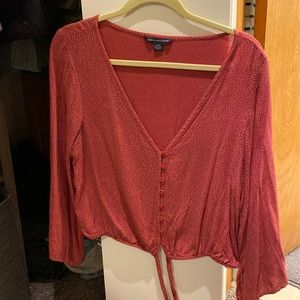 AE RED BOHO CROP TOP